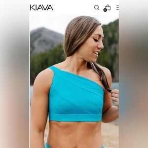 KIAVA Asymmetrical bikini top, size large, blue/green color